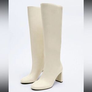 ZARA WOMEN'S KNEE HIGH‎ HEEL BOOTS WHITE RED 3015/810 S.size 6